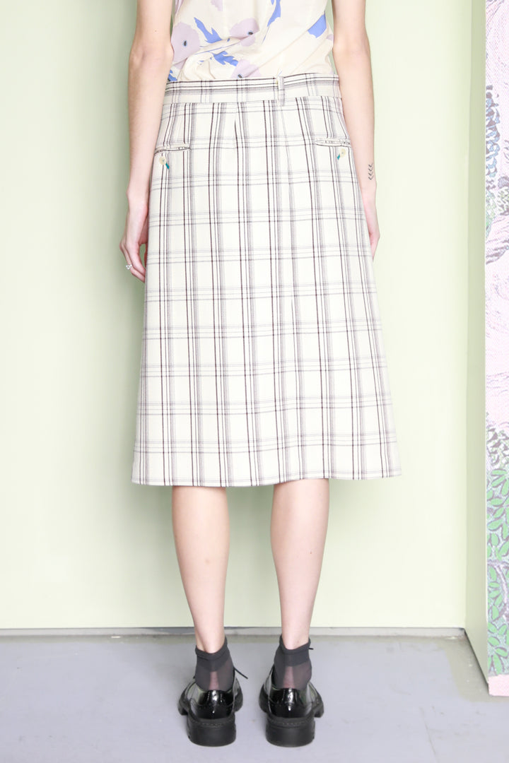 Wool Plaid and Silk Pleated Wrap Skirt