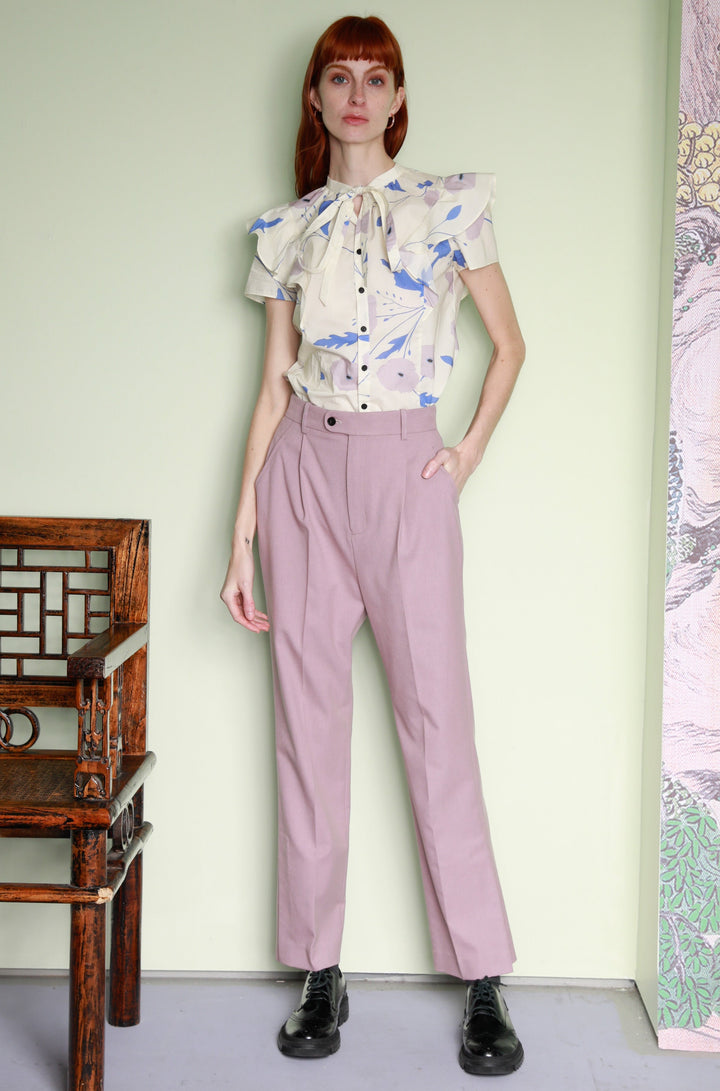 Wool Pink Tailored Pants