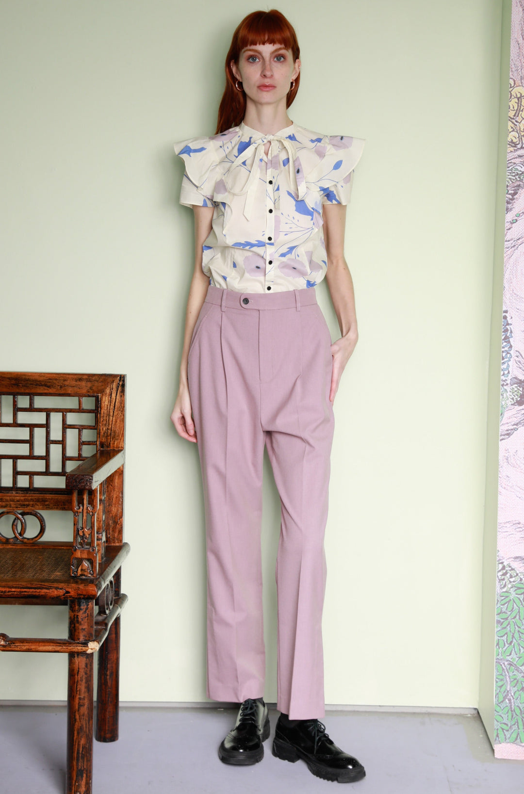 Wool Pink Tailored Pants