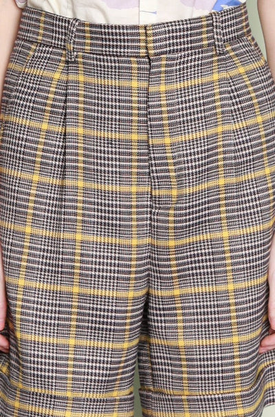 Wool Brown Plaid Tailored Shorts