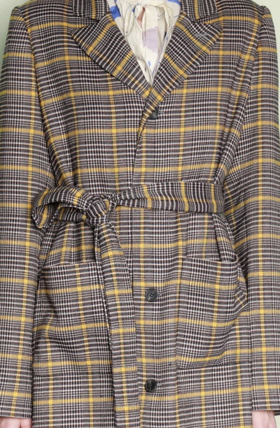Wool Plaid Self Tie Trench Coat