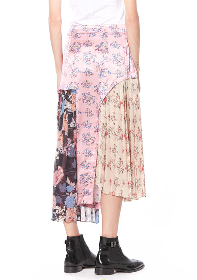 Silk Printed Pink Floral Deconstructed Skirt
