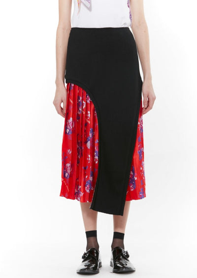 Silk Printed Black Knit Midi Skirt