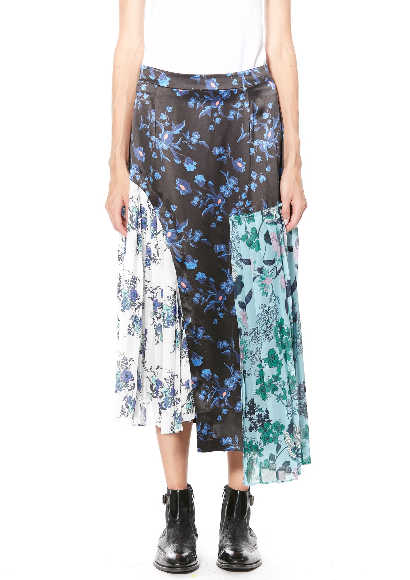 Silk Printed Blue Floral Deconstructed Midi Skirt