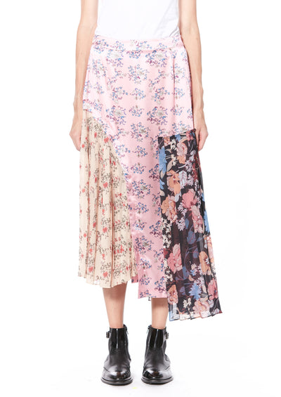 Silk Printed Pink Floral Deconstructed Skirt