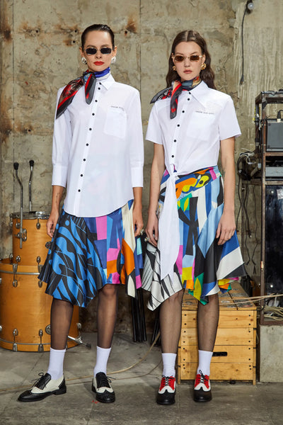 Silk Printed Multi-Color Geometric Midi Skirt