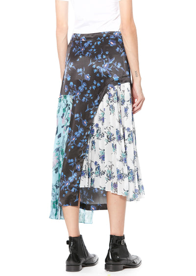 Silk Printed Blue Floral Deconstructed Midi Skirt