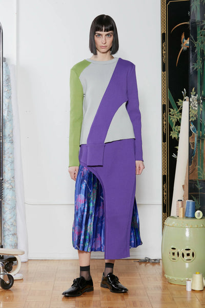 Silk Printed and Purple Knit Midi Skirt