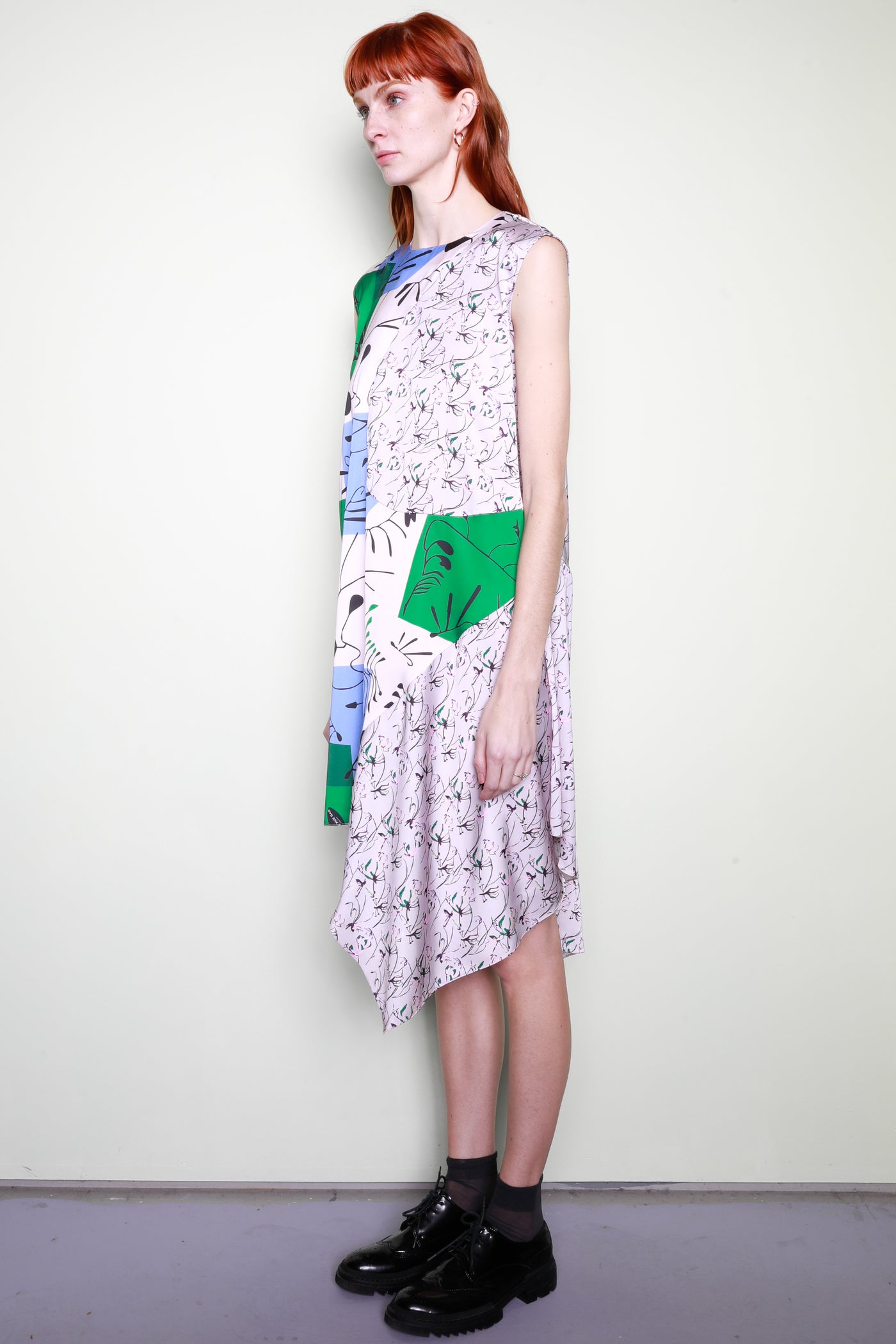 Silk Printed Green Abstract A-Line Dress