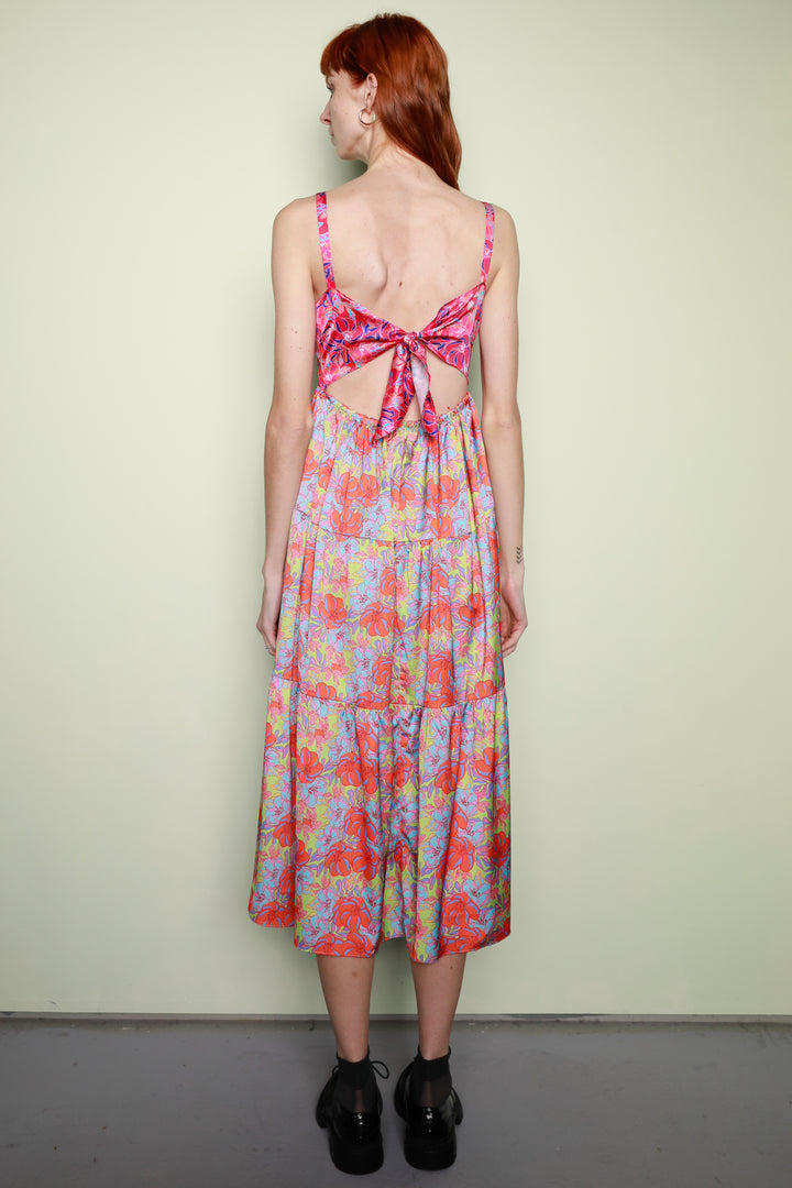 Silk Printed Pink Floral Long Dress