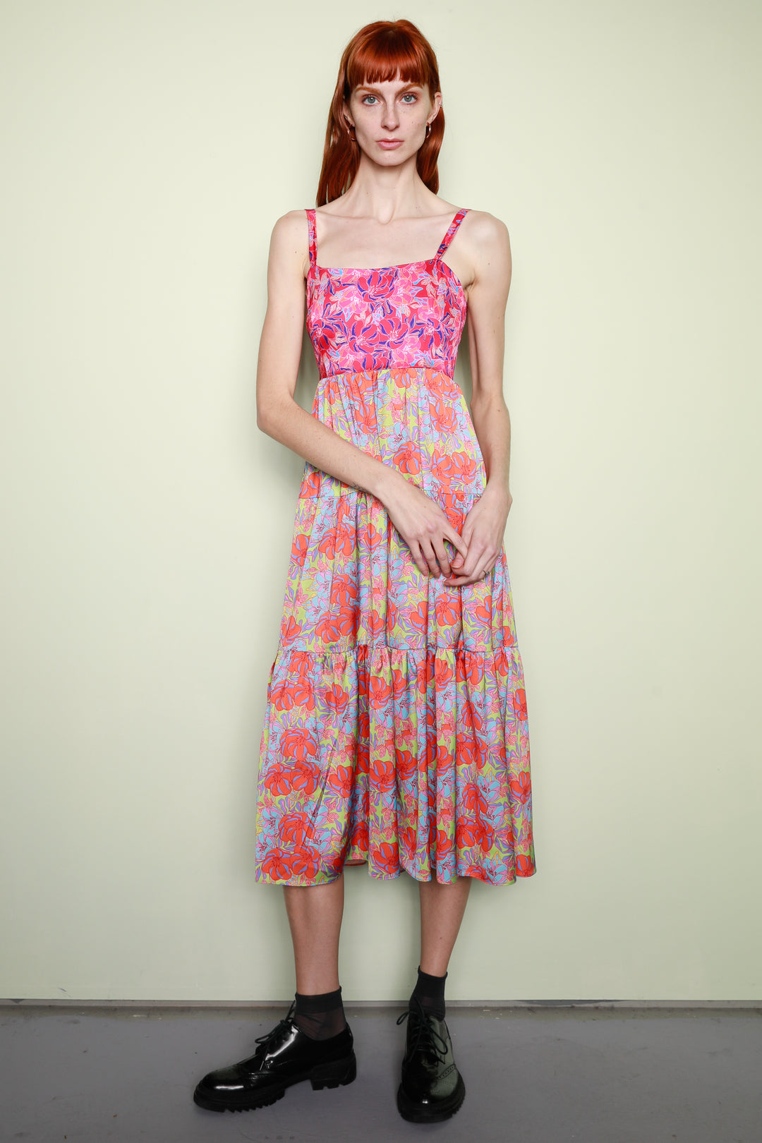 Silk Printed Pink Floral Long Dress