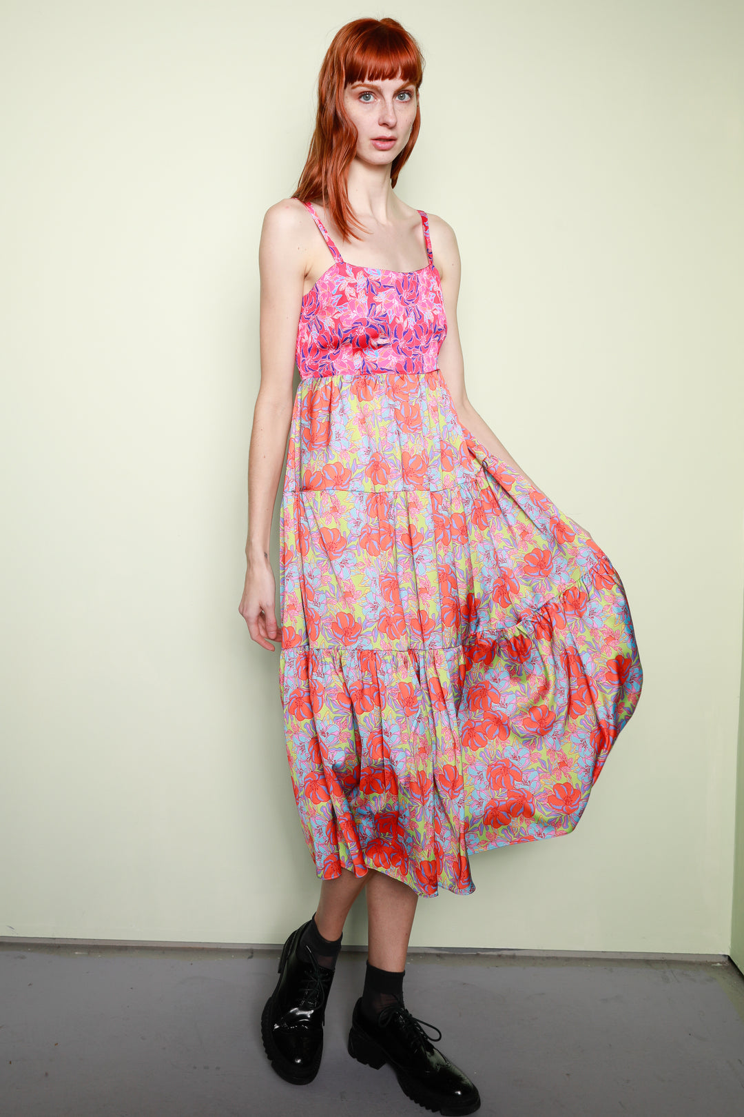 Silk Printed Pink Floral Long Dress